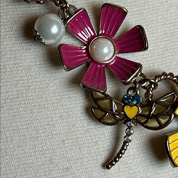 Betsey Johnson RARE Flower Garden Enamel and Rhinestone Gingham Ribbon necklace - Picture 2 of 11